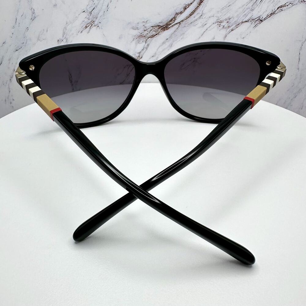New Burberry Sunglasses Black Cat Eye Check Arms Gold Hardware Womens BURBERRY - Picture 6 of 16
